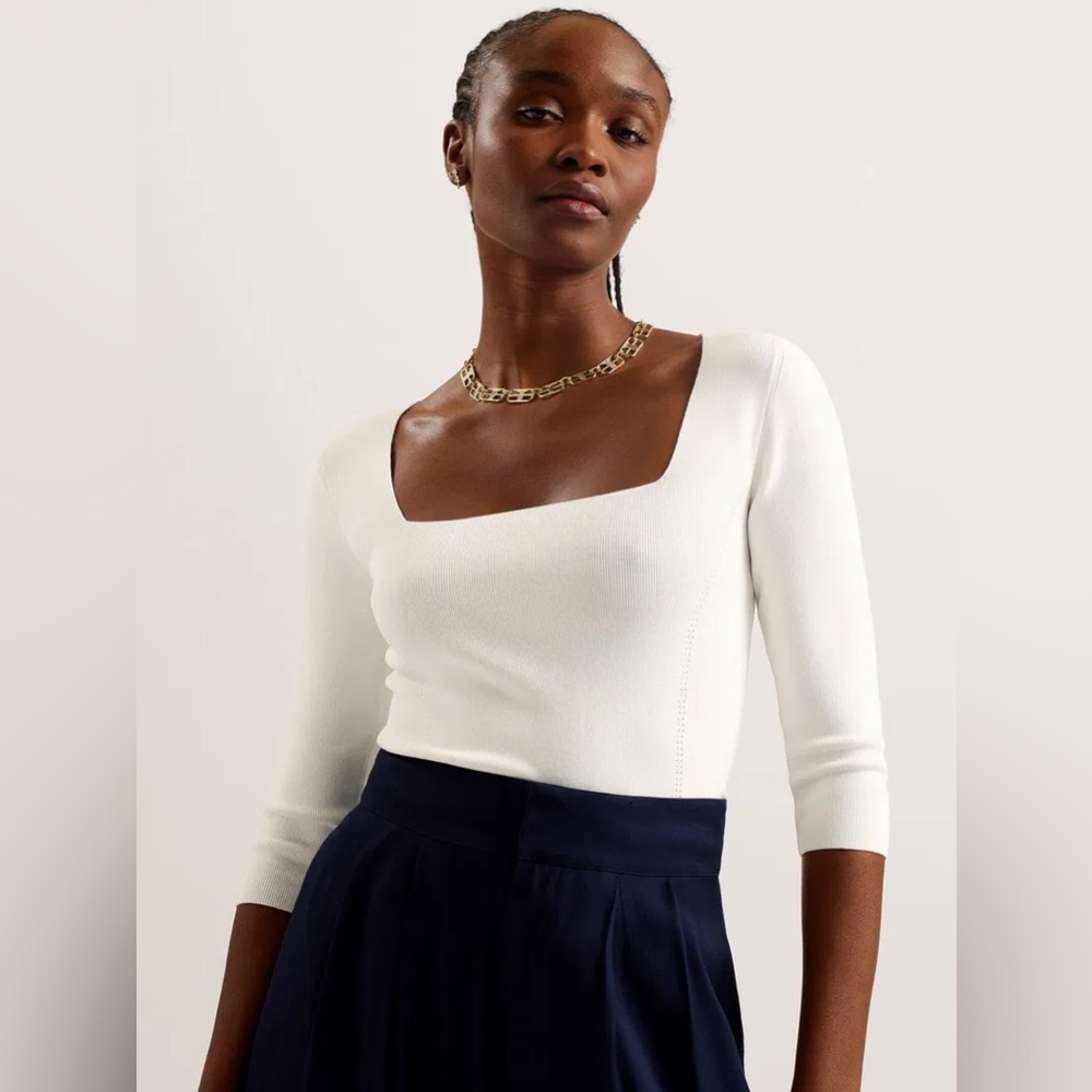 Ted Baker Vallryy Square Neck Fitted KnitTop Size M Natural Ivory Please Read